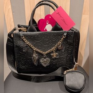 Betsey Johnson XOREA DEBOSS Skull Embossed Crossbody Tote With Clip On Pouch